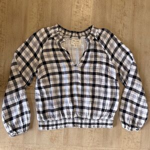 Anthropologie Cloth and Stone Black and White Plaid / Gingham Blouse - S